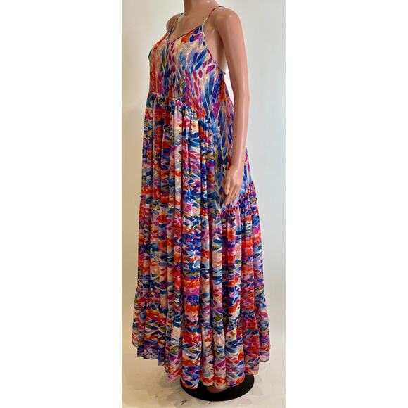 Misa Los Angeles Kalita Maxi Dress Size S Feathers of Corfu Chiffon Tiered Boho - Picture 6 of 14